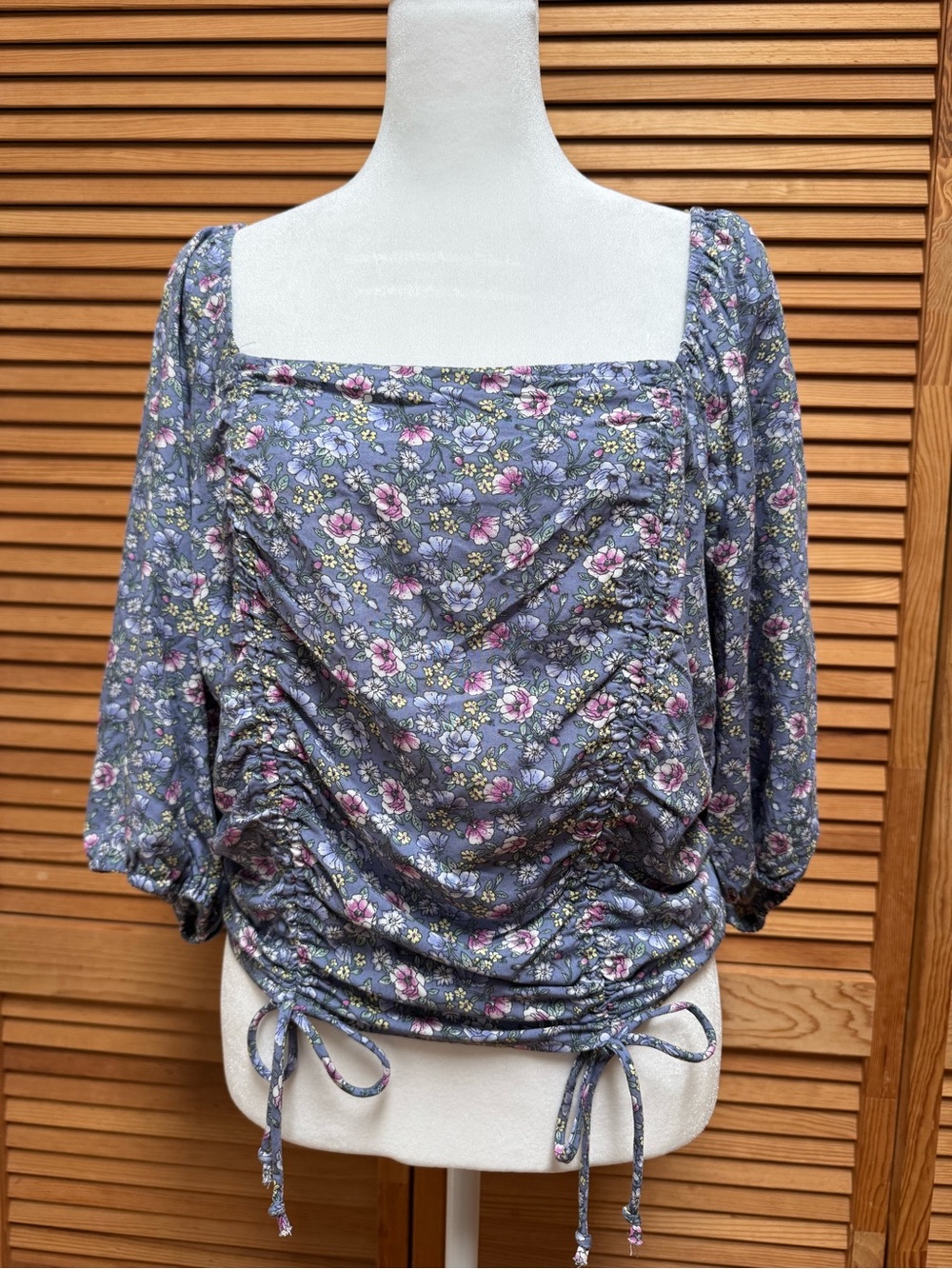 Live to be Spoiled Floral Ruched Crop Top Puff Sleeve Purple XL Cottagecore Boho